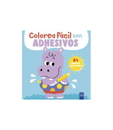 Colorea fácil con adhesivos. Hipopótamo