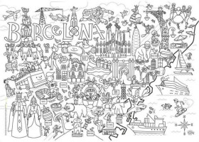 Barcelona, mapa para colorear