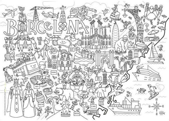 Barcelona, mapa para colorear